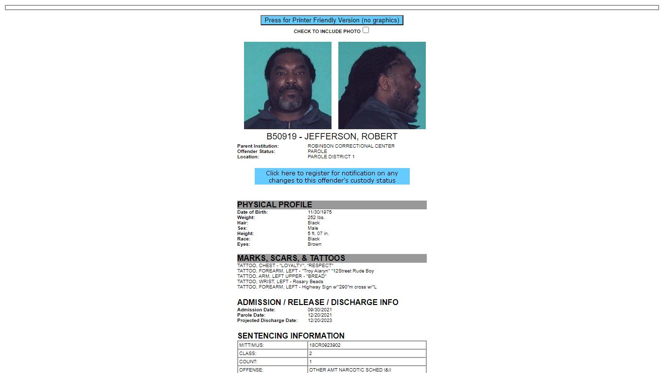 Illinois Department of Corrections - Inmate Search